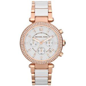 Michael Kors Ladies Watch Parker White Rose Gold Chronograph MK5774